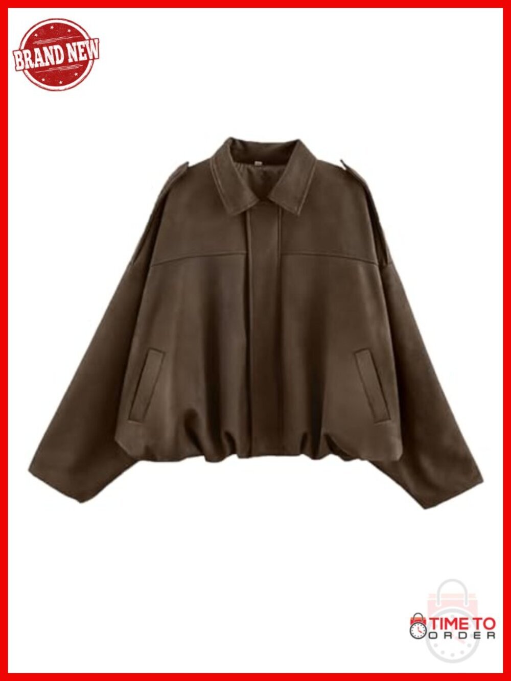 Faux Suede Bomber Jacket Oversized Pilot Cropped Coat Casual Outerwear